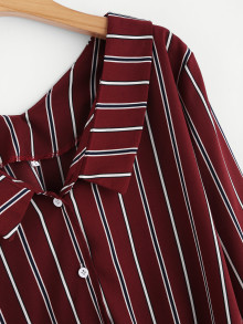Vertical Striped Knotted Hem Shirt