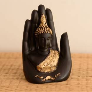 eCraftIndia Golden Handcrafted Buddha Palm Decorative Showpiece - 18 cm  (Polyresin, Gold, Black)