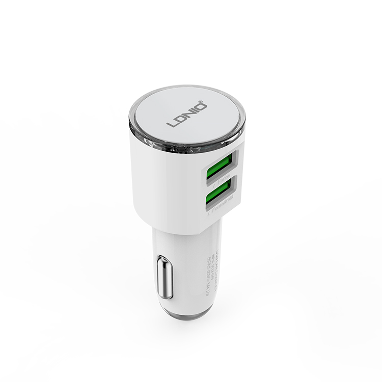 Ldnio DL-C29 3.4A Dual Port Fast Car Charger with Micro USB Cable - (White)